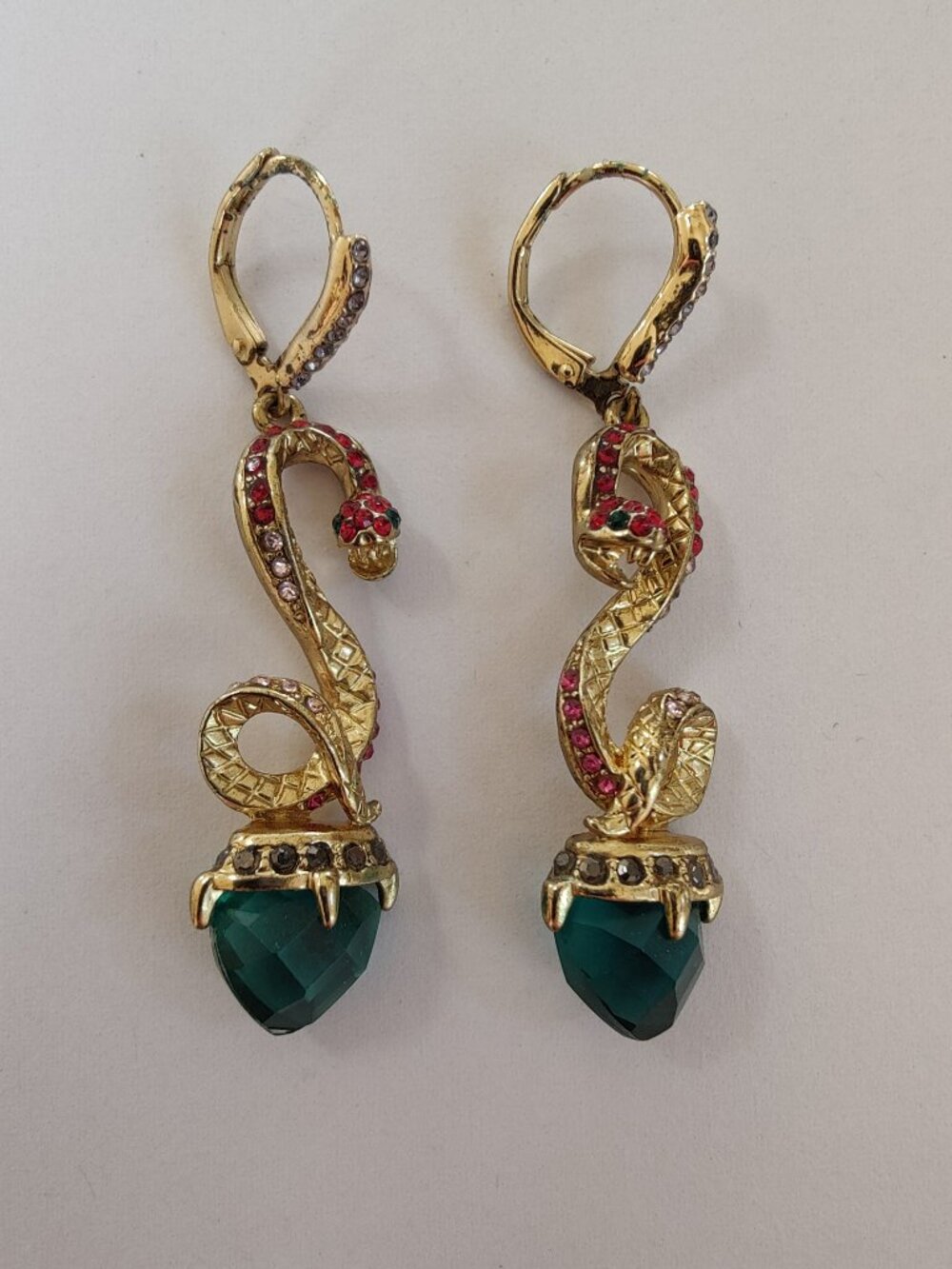 Betsey Johnson Snake Charmer Earrings Gold with Blue Gem Accent